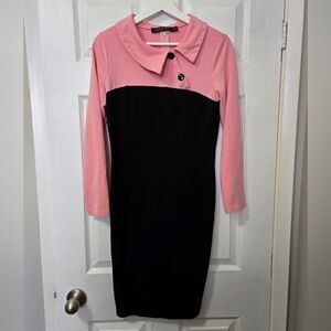 Stylish Long Sleeve Dress in Pink and Black